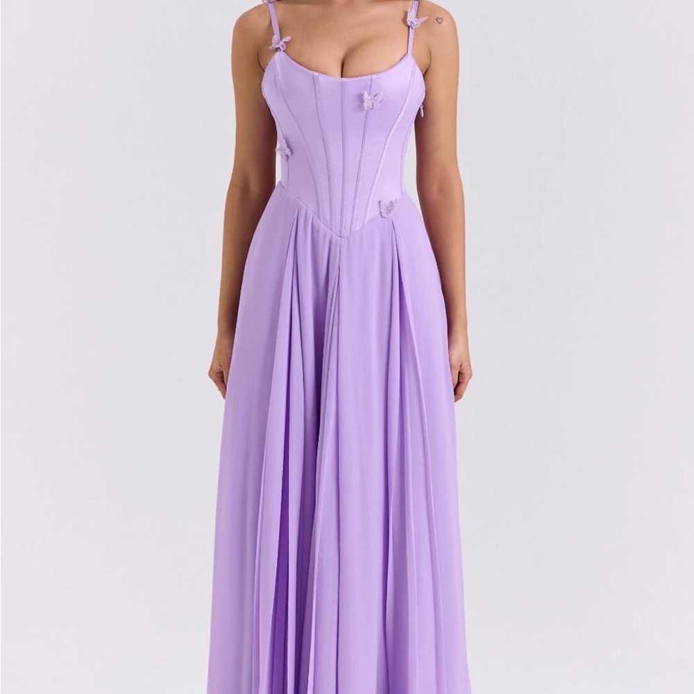 House of CB pascha purple / orchid butterfly Maxi Dress, NWOT